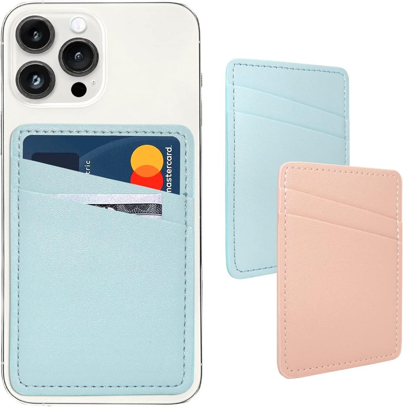 Limvory Phone Wallet Stick On, Leather Phone Card Holder, Credit Card Holder for Phone Case - Pink, Blue - Image 1